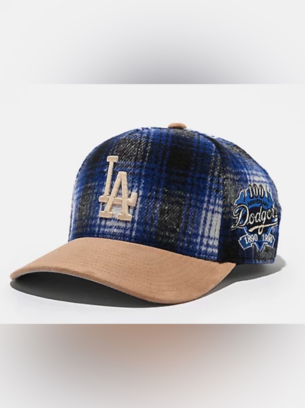 Los Angeles Dodgers Plaid Cap with Tan Suede Brim new with tags